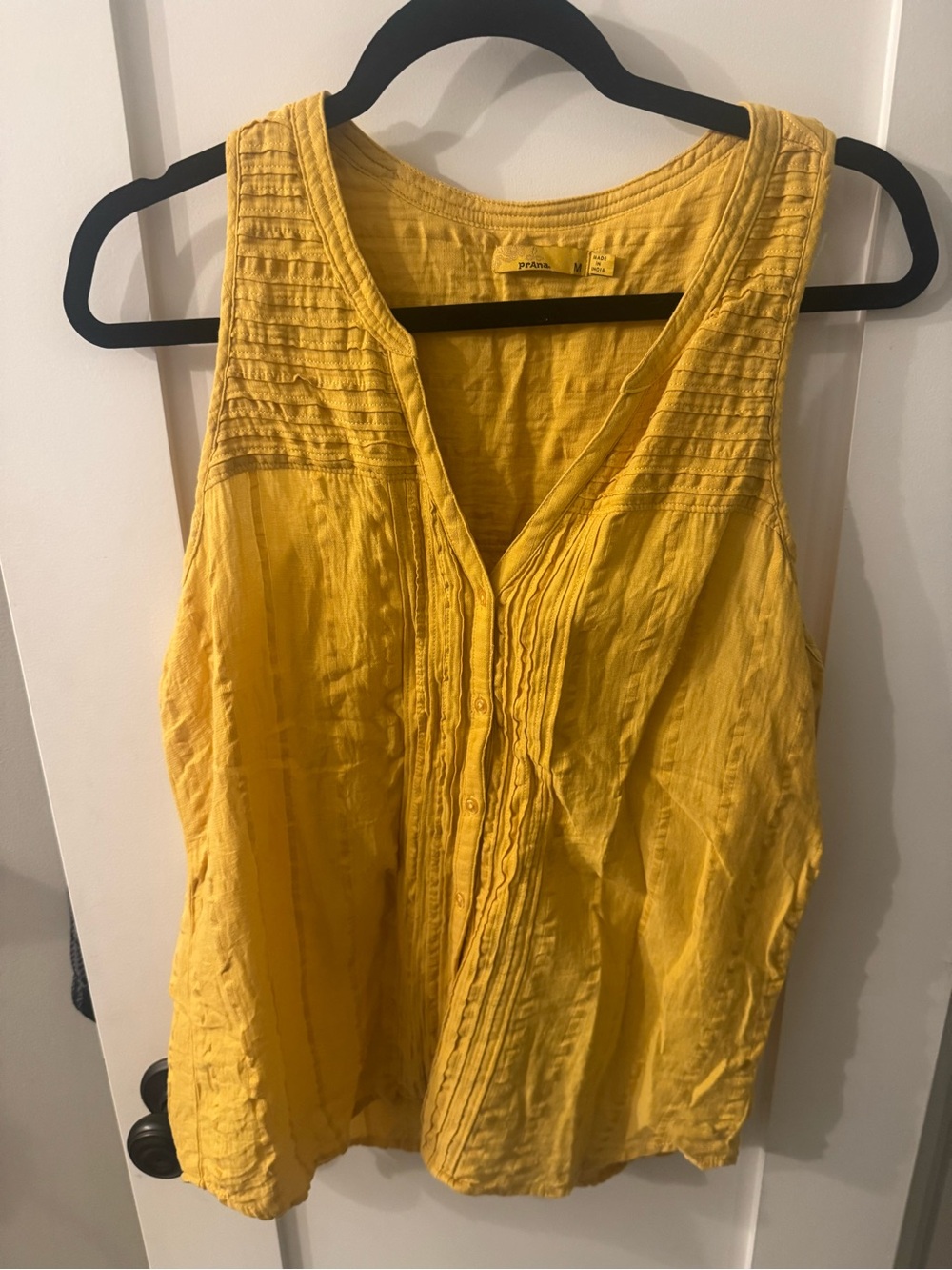 Prana Yellow Sleeveless Pintuck Button-Front Camisole